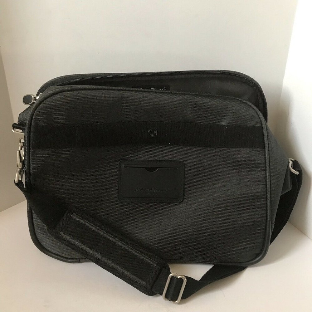Eddie Bauer Carry On Computer Laptop Briefcase Bag Black Leather Trim 17"